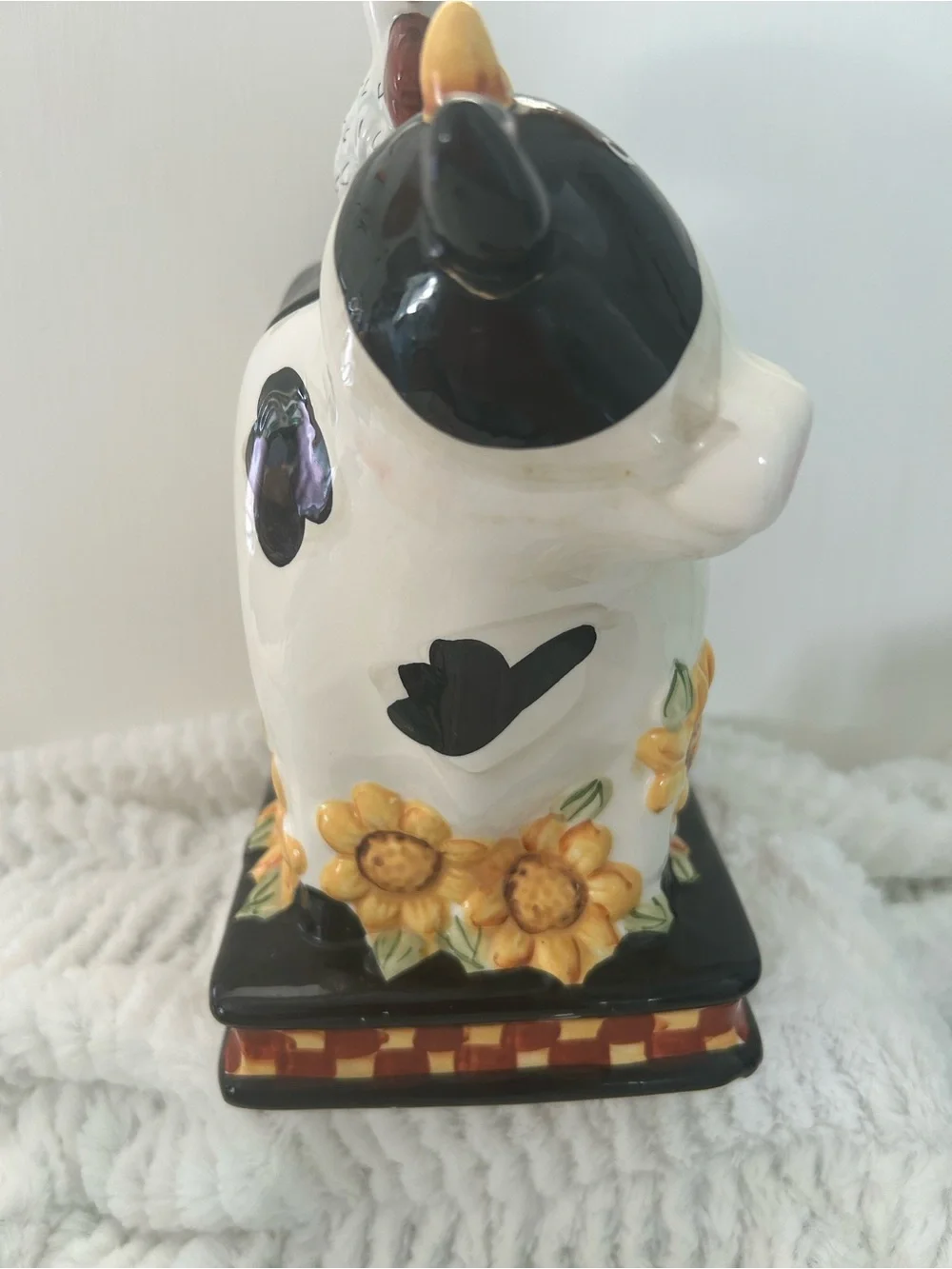 Rare Find Holstein Cow & Rooster Ceramic Cookie Jar - White, Black & Yellow